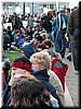 The pavement is converted to a long bench where the audience sat.